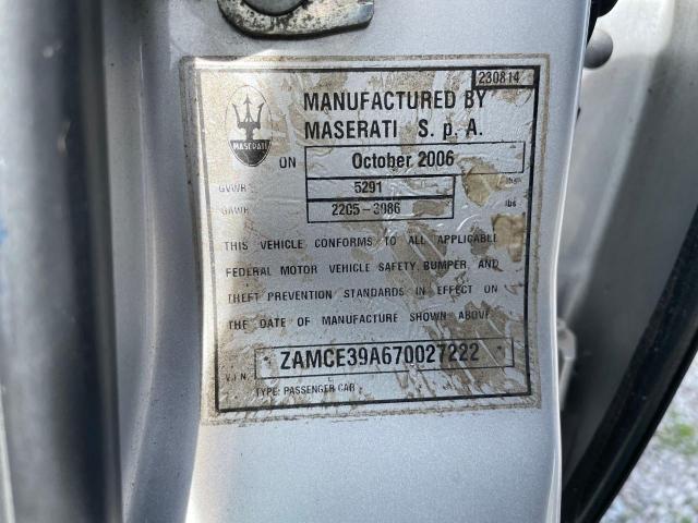 ZAMCE39A670027222 - 2007 MASERATI QUATTROPOR M139 SILVER photo 10