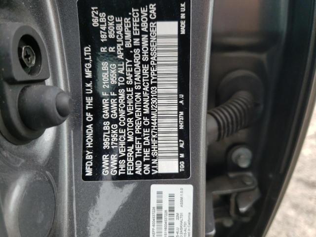SHHFK7H44MU230103 - 2021 HONDA CIVIC SPORT 灰色 照片 12