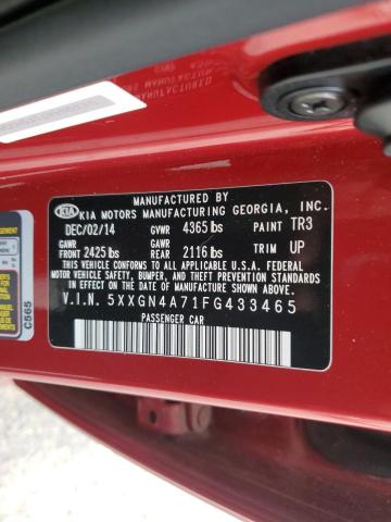 5XXGN4A71FG433465 - 2015 KIA OPTIMA EX BURGUNDY photo 12