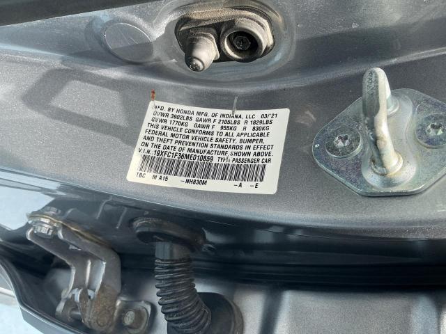 19XFC1F36ME010859 - 2021 HONDA CIVIC EX SILVER photo 9
