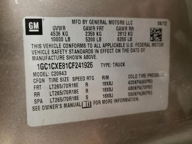 1GC1CXE81CF241926 - 2012 CHEVROLET 2500 C2500 HEAVY DUTY LT GRAY photo 10