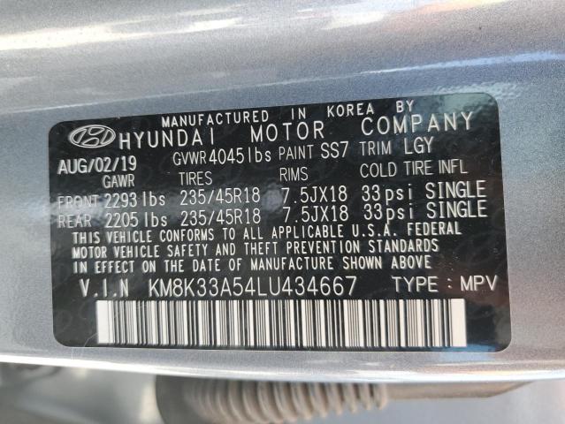 KM8K33A54LU434667 - 2020 HYUNDAI KONA LIMITED GRAY photo 12