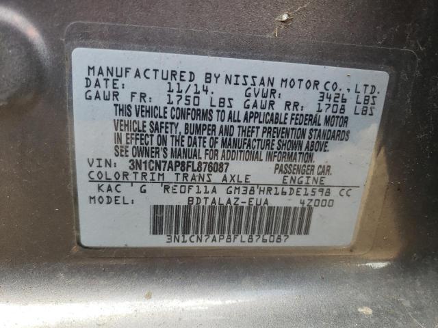 3N1CN7AP8FL876087 - 2015 NISSAN VERSA S TAN photo 12