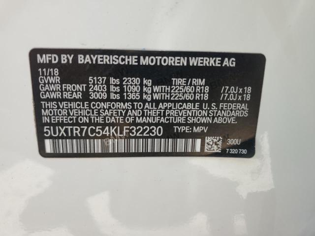 5UXTR7C54KLF32230 - 2019 BMW X3 SDRIVE30I WHITE photo 13