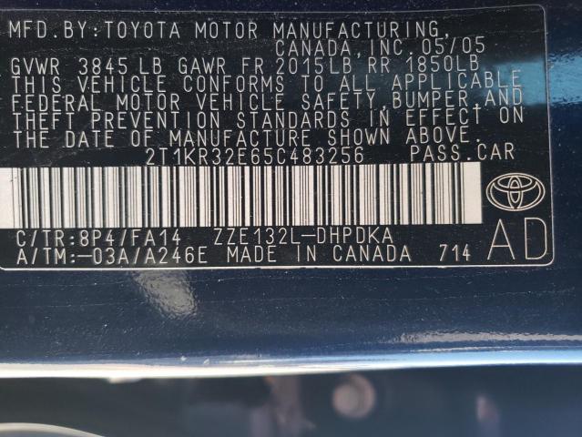 2T1KR32E65C483256 - 2005 TOYOTA COROLLA MA XR BLUE photo 13