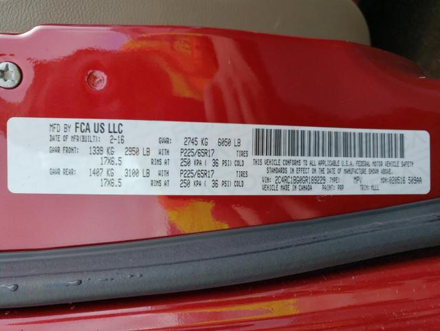 2C4RC1BG0GR189229 - 2016 CHRYSLER TOWN & COU TOURING RED photo 14