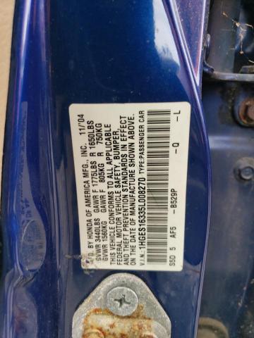 1HGES16335L008270 - 2005 HONDA CIVIC DX VP Mavi foto 12