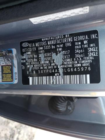 5XYPG4A33LG645976 - 2020 KIA SORENTO L GRAY photo 10