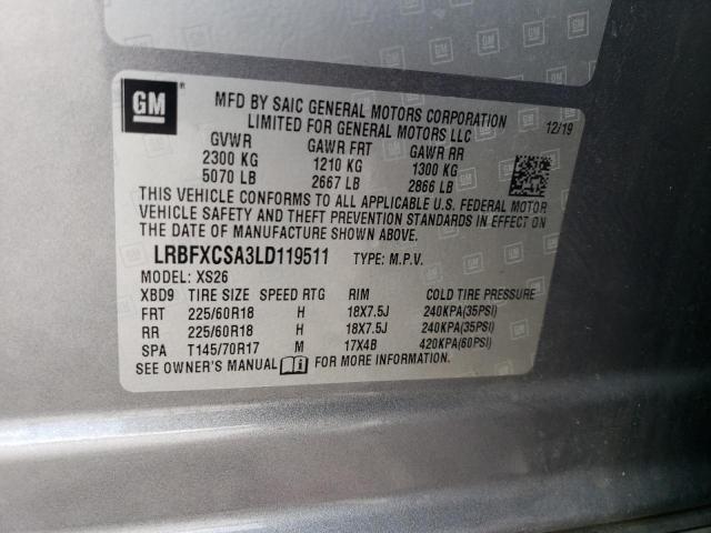 LRBFXCSA3LD119511 - 2020 BUICK ENVISION ESSENCE رمادي صورة 12