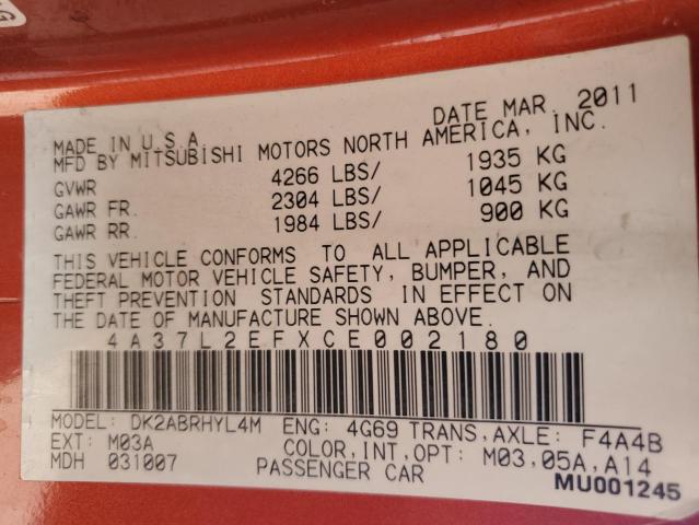 4A37L2EFXCE002180 - 2012 MITSUBISHI ECLIPSE SPYDER GS 橙色 照片 12