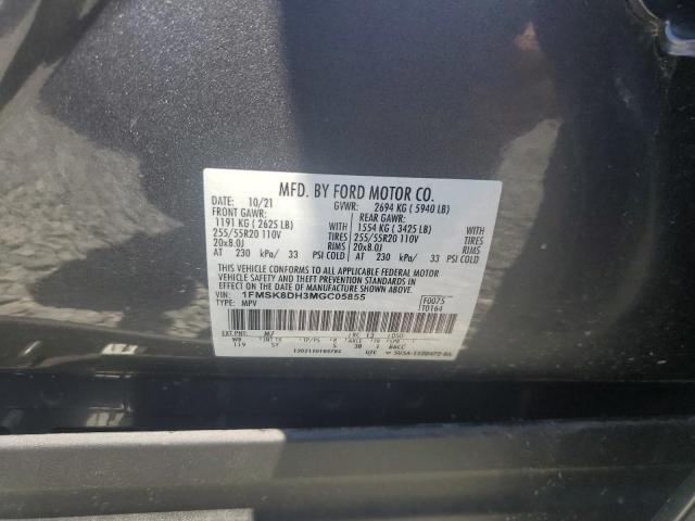 1FMSK8DH3MGC05855 - 2021 FORD EXPLORER XLT GRAY photo 13