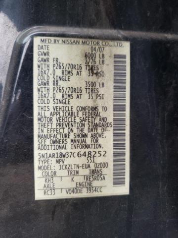 5N1AR18W37C648252 - 2007 NISSAN PATHFINDER LE Qara foto 12