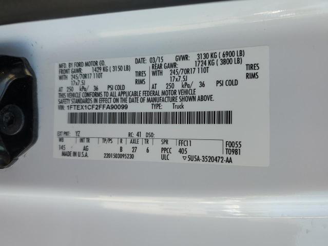 1FTEX1CF2FFA90099 - 2015 FORD F150 SUPER CAB WHITE photo 12