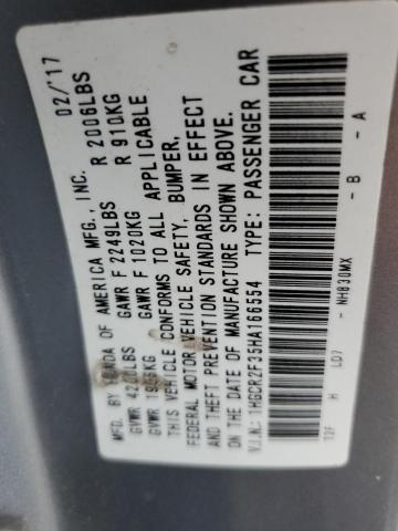 1HGCR2F35HA166554 - 2017 HONDA ACCORD LX SILVER photo 12