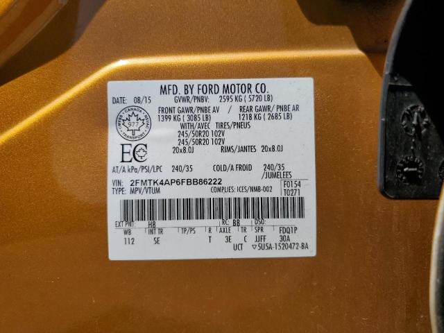 2FMTK4AP6FBB86222 - 2015 FORD EDGE SPORT Қызғылт сары фото 14