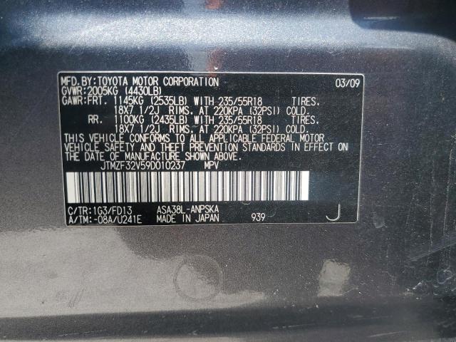 JTMZF32V59D010237 - 2009 TOYOTA RAV4 SPORT GRAY photo 13