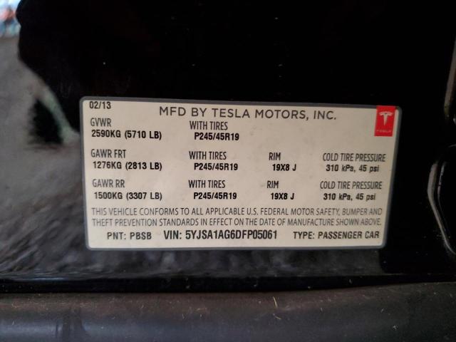 5YJSA1AG6DFP05061 - 2013 TESLA MODEL S 黑色 照片 12