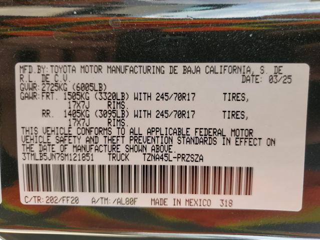 3TMLB5JN7SM121851 - 2025 TOYOTA TACOMA DOUBLE CAB Siyah fotoğraf 13