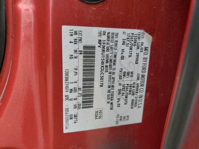 1FMRU15WX3LC50178 - 2003 FORD EXPEDITION XLT RED photo 13