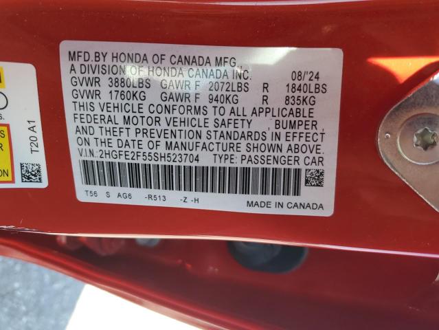 2HGFE2F55SH523704 - 2025 HONDA CIVIC SPORT Qırmızı foto 12