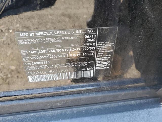 4JGBB8GB8BA626591 - 2011 MERCEDES-BENZ ML 350 4MATIC BLACK photo 12