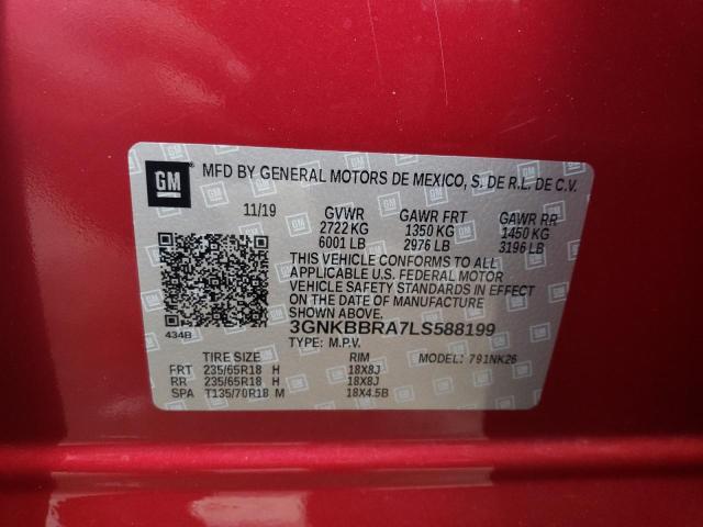 3GNKBBRA7LS588199 - 2020 CHEVROLET BLAZER 1LT RED photo 12