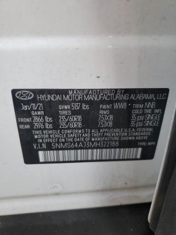 5NMS64AJ3MH322188 - 2021 HYUNDAI SANTA FE SEL WHITE photo 13