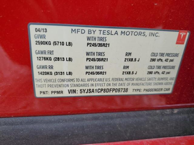 5YJSA1CP8DFP09738 - 2013 TESLA MODEL S Qırmızı foto 13