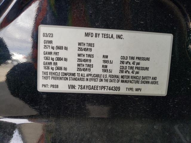 7SAYGAEE1PF744309 - 2023 TESLA MODEL Y შავი ფოტო 12
