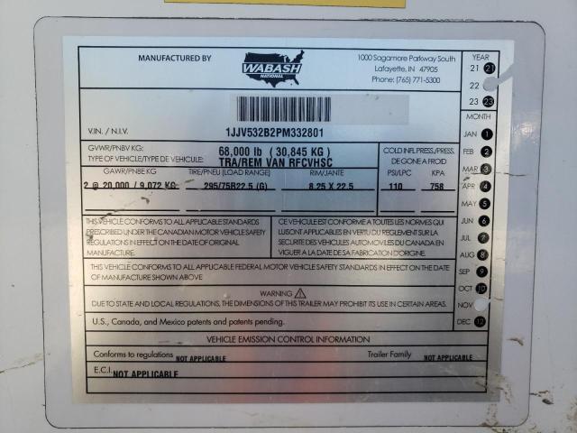 1JJV532B2PM332801 - 2023 WABASH UNKNOWN 白色 照片 10