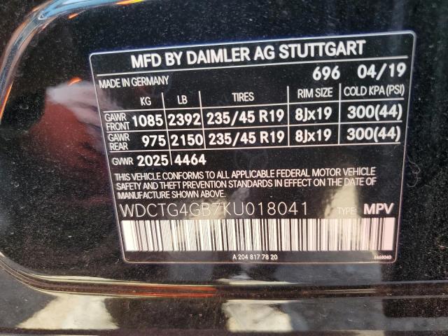 WDCTG4GB7KU018041 - 2019 MERCEDES-BENZ GLA 250 4MATIC BLACK photo 13