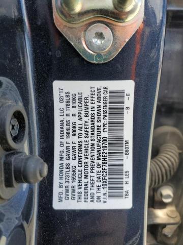 19XFC2F78HE219700 - 2017 HONDA CIVIC EX BLUE photo 12