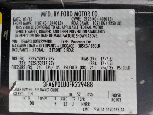 3FA6P0LU0FR229488 - 2015 FORD FUSION SE HYBRID BLACK photo 12