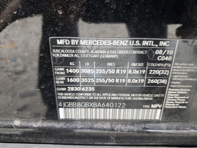 4JGBB8GBXBA640122 - 2011 MERCEDES-BENZ ML 350 4MATIC BLACK photo 13