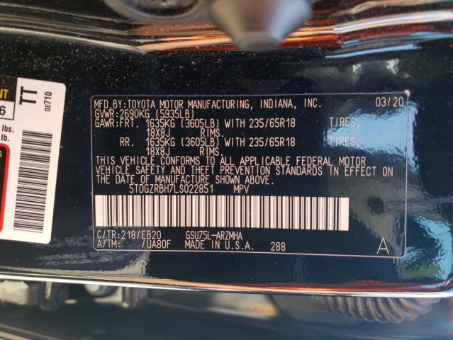 5TDGZRBH7LS022851 - 2020 TOYOTA HIGHLANDER XLE BLACK photo 13