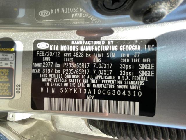 5XYKT3A10CG304310 - 2012 KIA SORENTO BASE SILVER photo 10