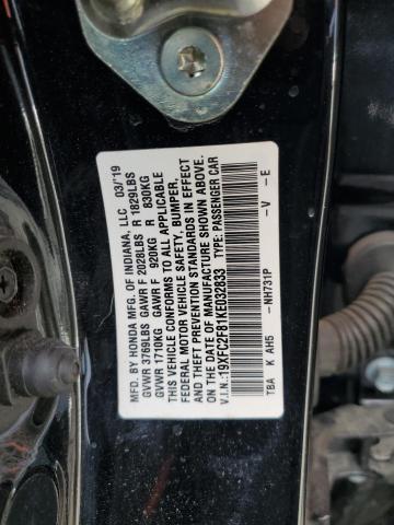 19XFC2F81KE032833 - 2019 HONDA CIVIC SPORT BLACK photo 12