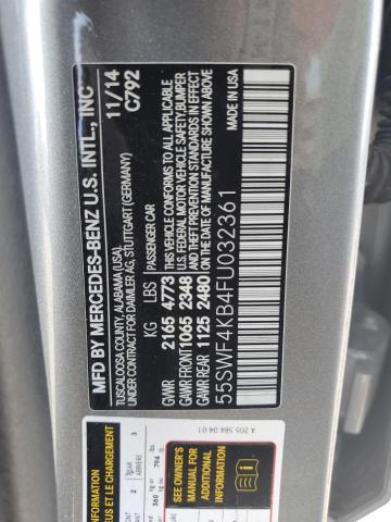 55SWF4KB4FU032361 - 2015 MERCEDES-BENZ C 300 4MATIC GRAY photo 12