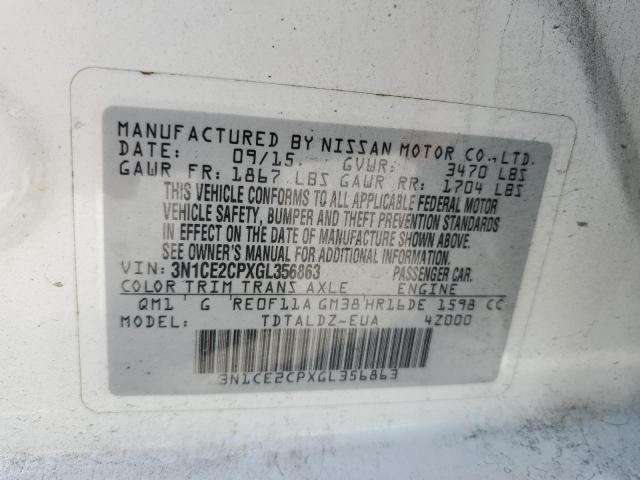 3N1CE2CPXGL356863 - 2016 NISSAN VERSA NOTE S WHITE photo 12