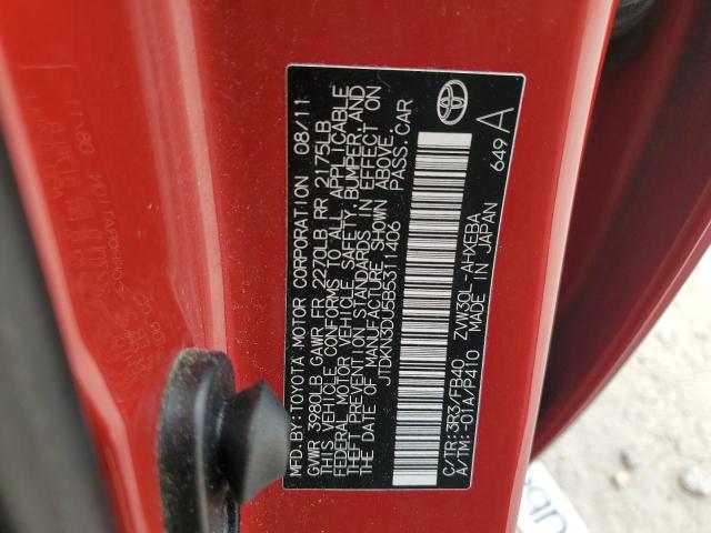 JTDKN3DU5B5311406 - 2011 TOYOTA PRIUS RED photo 13