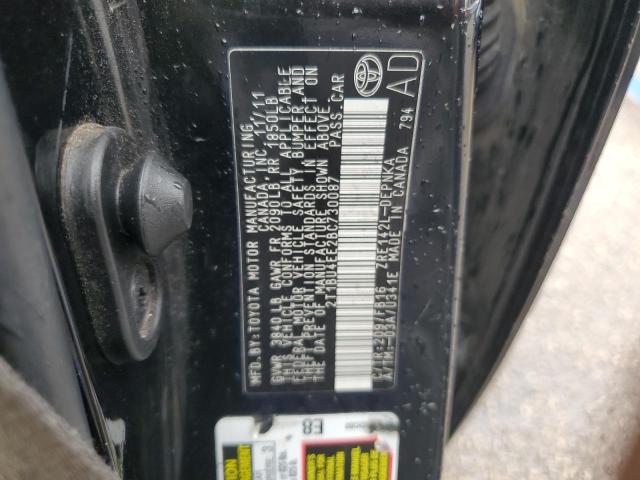 2T1BU4EE2BC730087 - 2011 TOYOTA COROLLA BASE შავი ფოტო 12