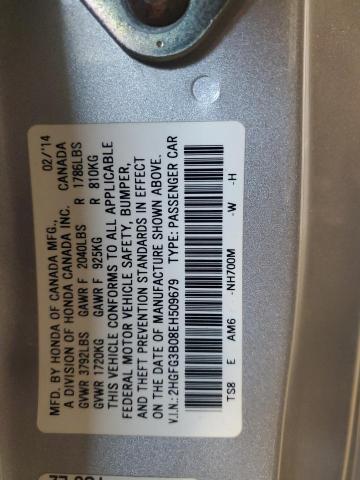 2HGFG3B08EH509679 - 2014 HONDA CIVIC EXL SILVER photo 12