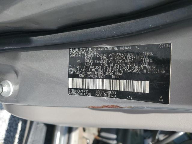 5TBET34185S479931 - 2005 TOYOTA TUNDRA DOUBLE CAB SR5 SILVER photo 12