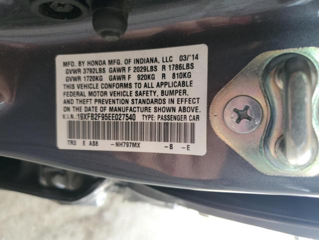 19XFB2F95EE027540 - 2014 HONDA CIVIC EXL GRAY photo 12