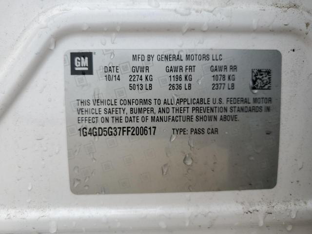 1G4GD5G37FF200617 - 2015 BUICK LACROSSE PREMIUM თეთრი ფოტო 13