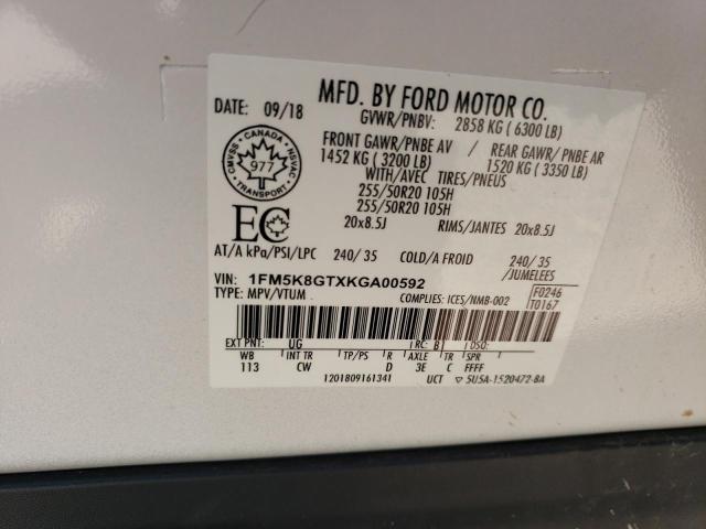 1FM5K8GTXKGA00592 - 2019 FORD EXPLORER SPORT Weiß Foto 14