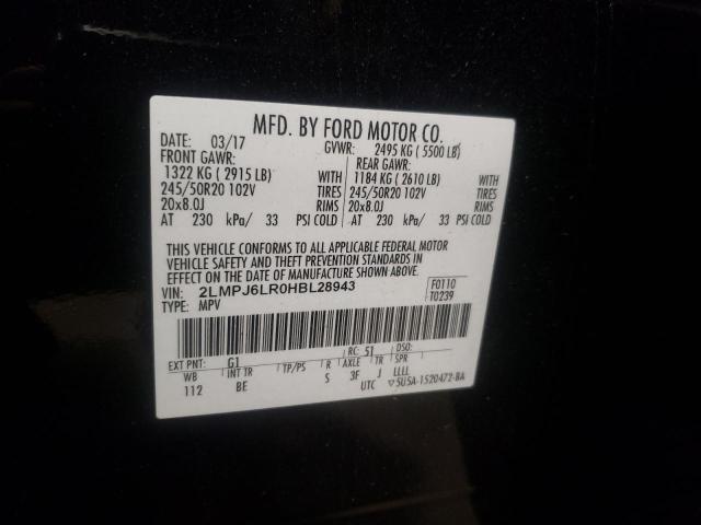 2LMPJ6LR0HBL28943 - 2017 LINCOLN MKX RESERVE Siyah fotoğraf 10