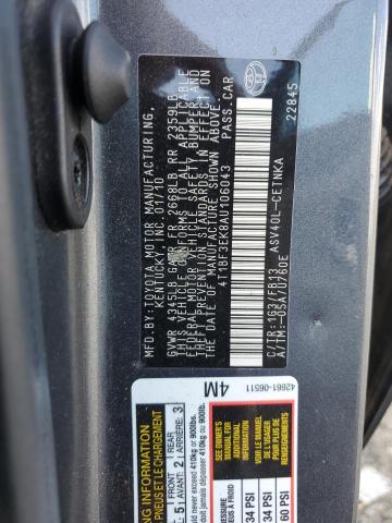 4T1BF3EK8AU106043 - 2010 TOYOTA CAMRY BASE 灰色 照片 12