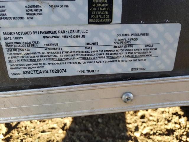 53BCTEA10LT029074 - 2022 UTILITY TRAILER GRAY photo 10