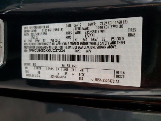 1FMCU9GDXKUC27234 - 2019 FORD ESCAPE SE Կապույտ լուսանկար 14